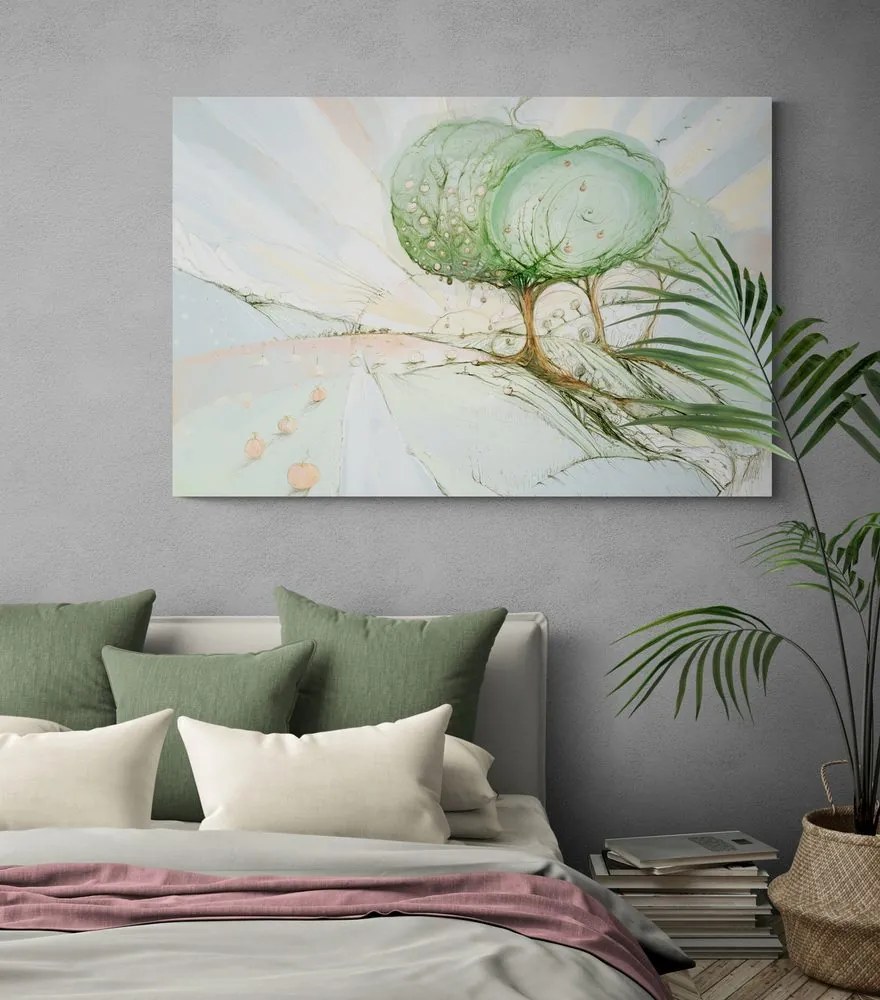 Quadro su tela – Alberi su campo pastello