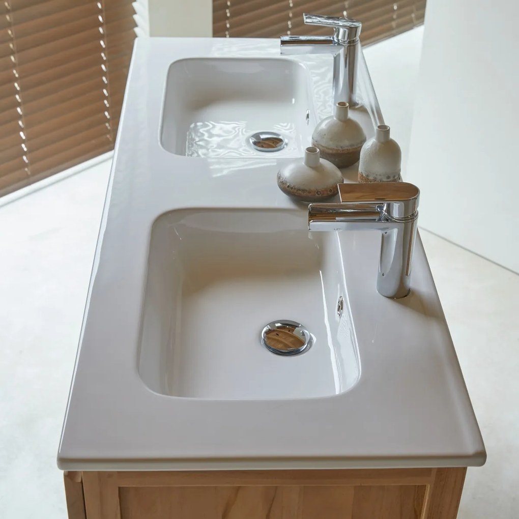 Tikamoon - Mobile sottolavabo in legno di teak con lavabo in ceramica 120 Edgar