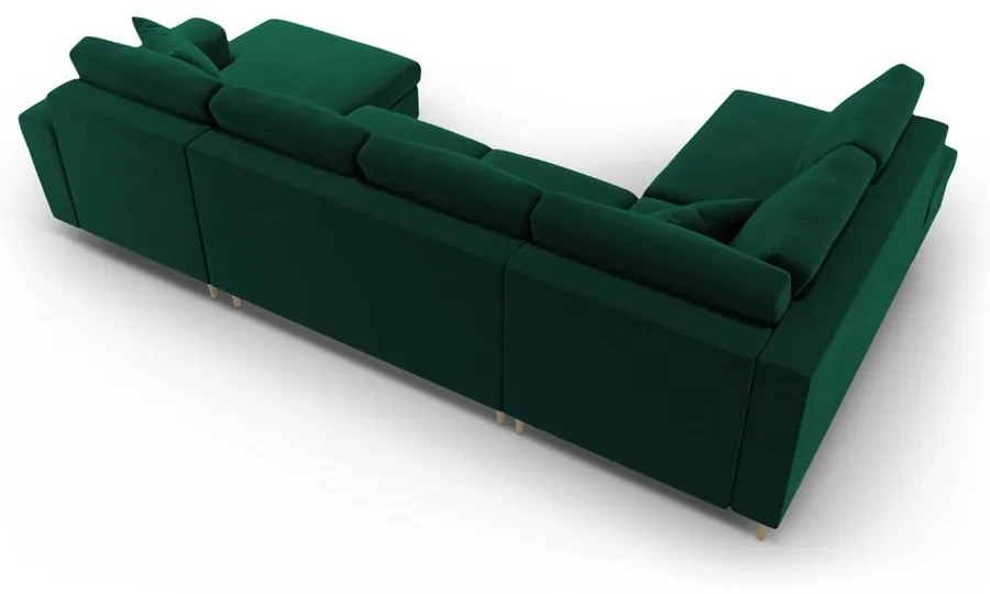 Divano angolare verde allungabile e con contenitore (con penisola a sinistra/a U) con rivestimento in velluto Kyoto – Cosmopolitan Design