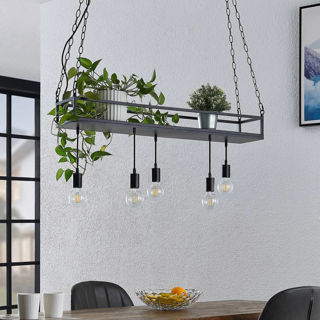Lampada a sospensione Kirista Lindby, dimmerabile, Nero, Soggiorno / Sala da pranzo, Metallo, Vintage, Lampada a sospensione