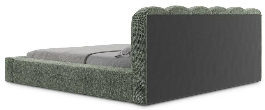 Letto matrimoniale imbottito verde con vano contenitore con griglia 180x200 cm Mano - Makamii