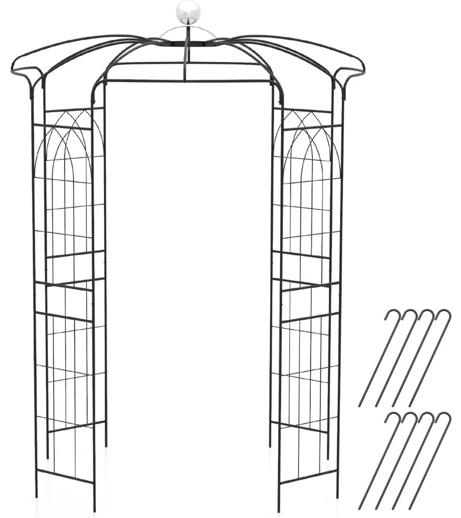 Costway Gazebo a forma di gabbia per uccelli, Traliccio ad arco in metallo zincato per piante rampicanti con gancio Nero