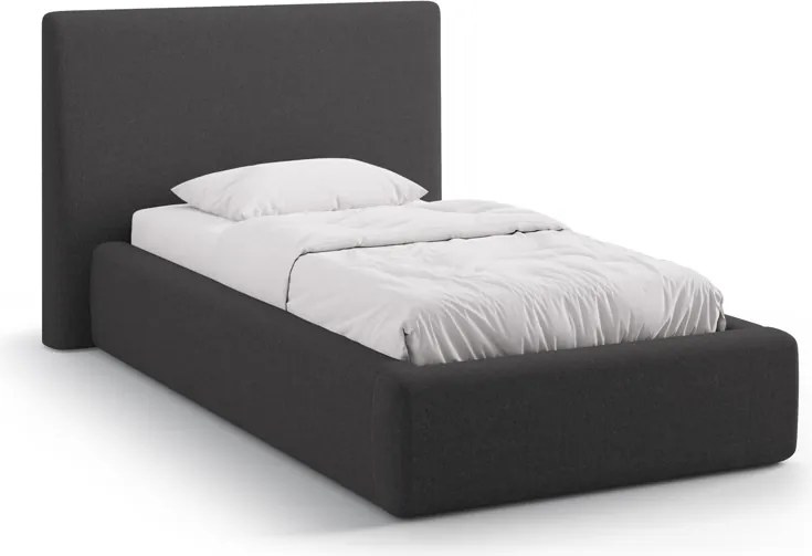 Letto Asti in tessuto strutturato con contenitore e testiera imbottita - 90×200 cm