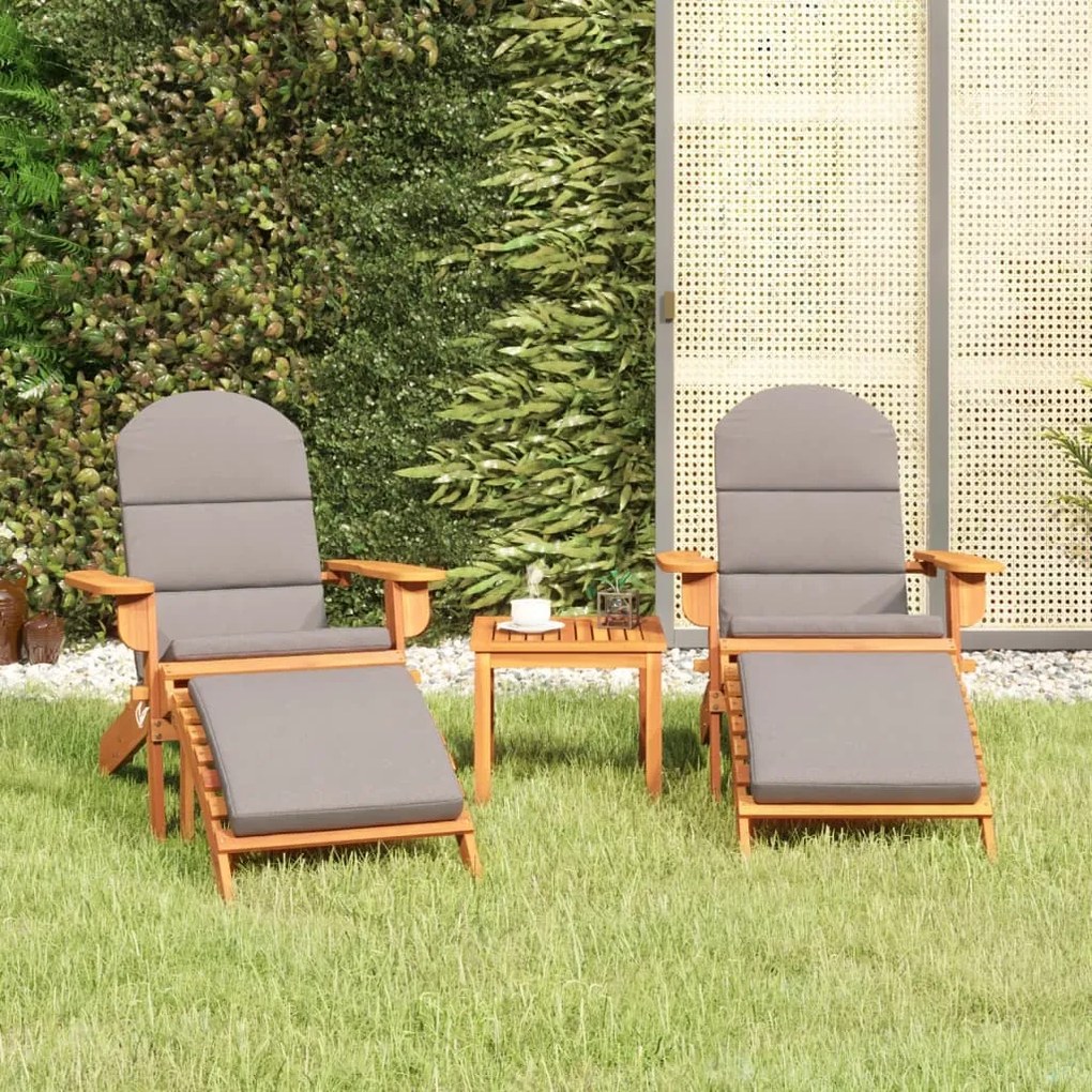 Set salotto da giardino adirondack 3pz legno massello di acacia