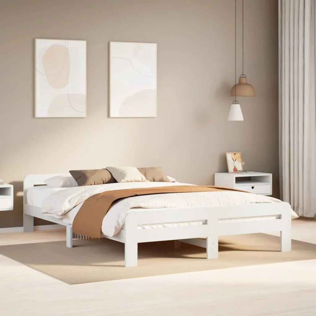 Letto senza materasso bianco 150x200 cm legno massello di pino