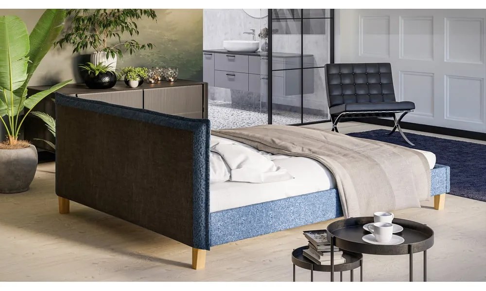 Letto matrimoniale imbottito blu con griglia 160x200 cm Tina - Ropez