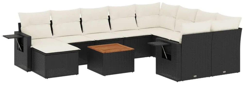 Set divani da giardino 11 pz con cuscini in polyrattan nero