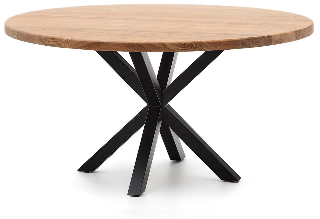 Kave Home - Tavolo rotondo Argo di legno massello di acacia e gambe in acciaio con finitura nera Ã˜ 150