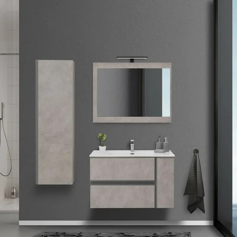 Mobile Bagno Effetto Pietra Beige da 90 cm Sospeso