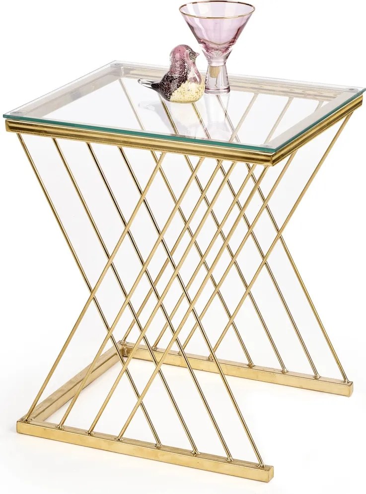 Tavolino da caffè Nancy in vetro e acciaio cromato – 45x39x52 cm