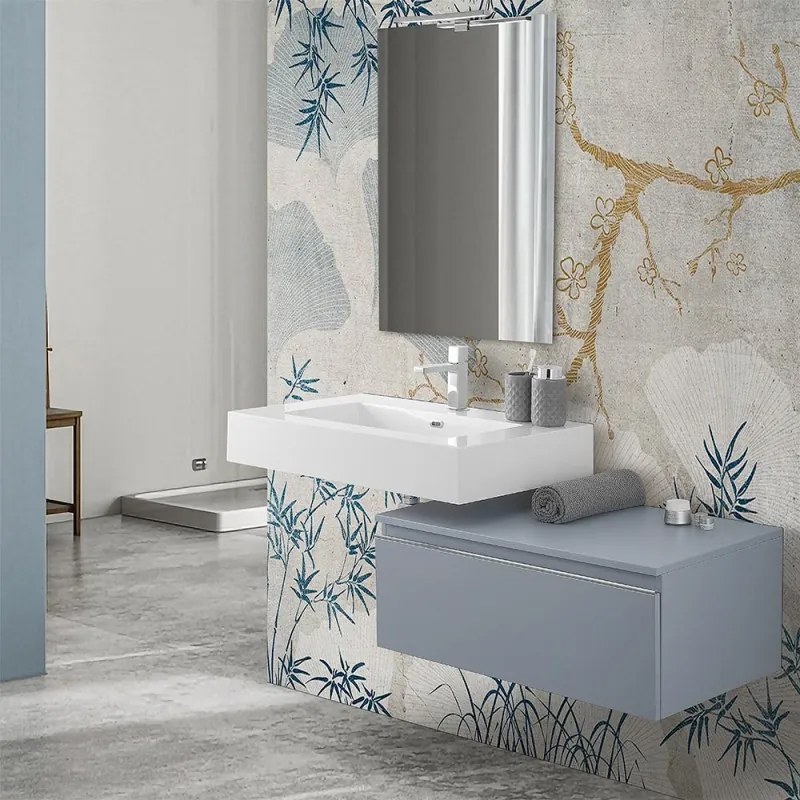 Mobile bagno sospeso 80 con lavabo 100 blu pastello e specchio   Iside