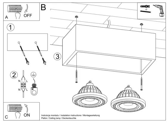 Sollux SL.0884 - Plafoniera QUATRO 2xGU10/40W/230V calcestruzzo