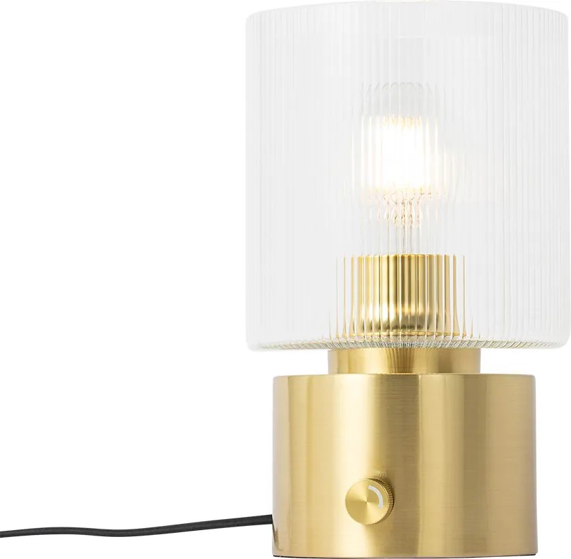 Lampada da tavolo Art Déco dorata con vetro - Laura