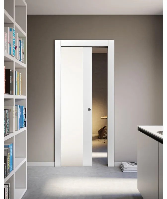 Porta scorrevole Vetro bianco L 60 x H 210 cm reversibile