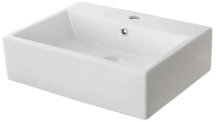 Lavabo da appoggio rettangolare 52x42 cm in ceramica bianco lucido