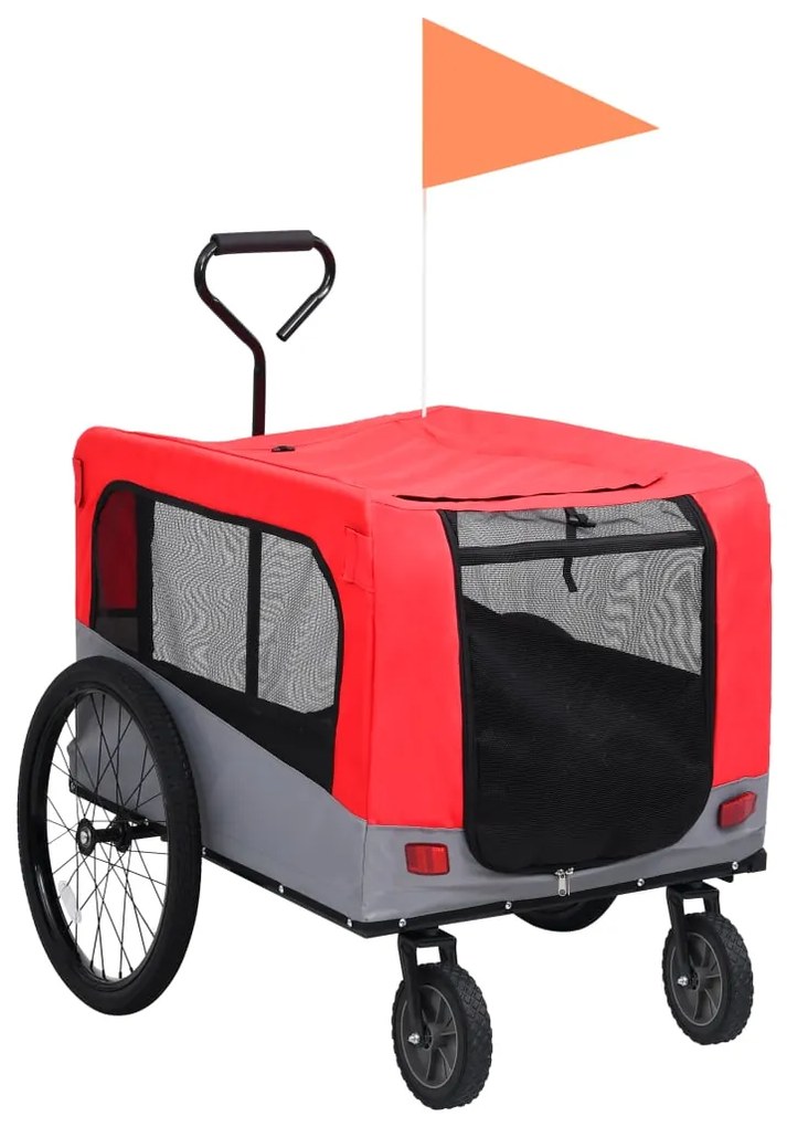 Rimorchio Bici Animali E Carrello Jogging 2 İn 1 Rosso E Grigio /