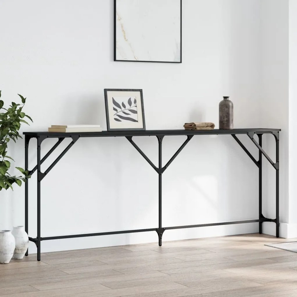 Tavolino Consolle Nero 180x23x75 Cm İn Legno Multistrato /
