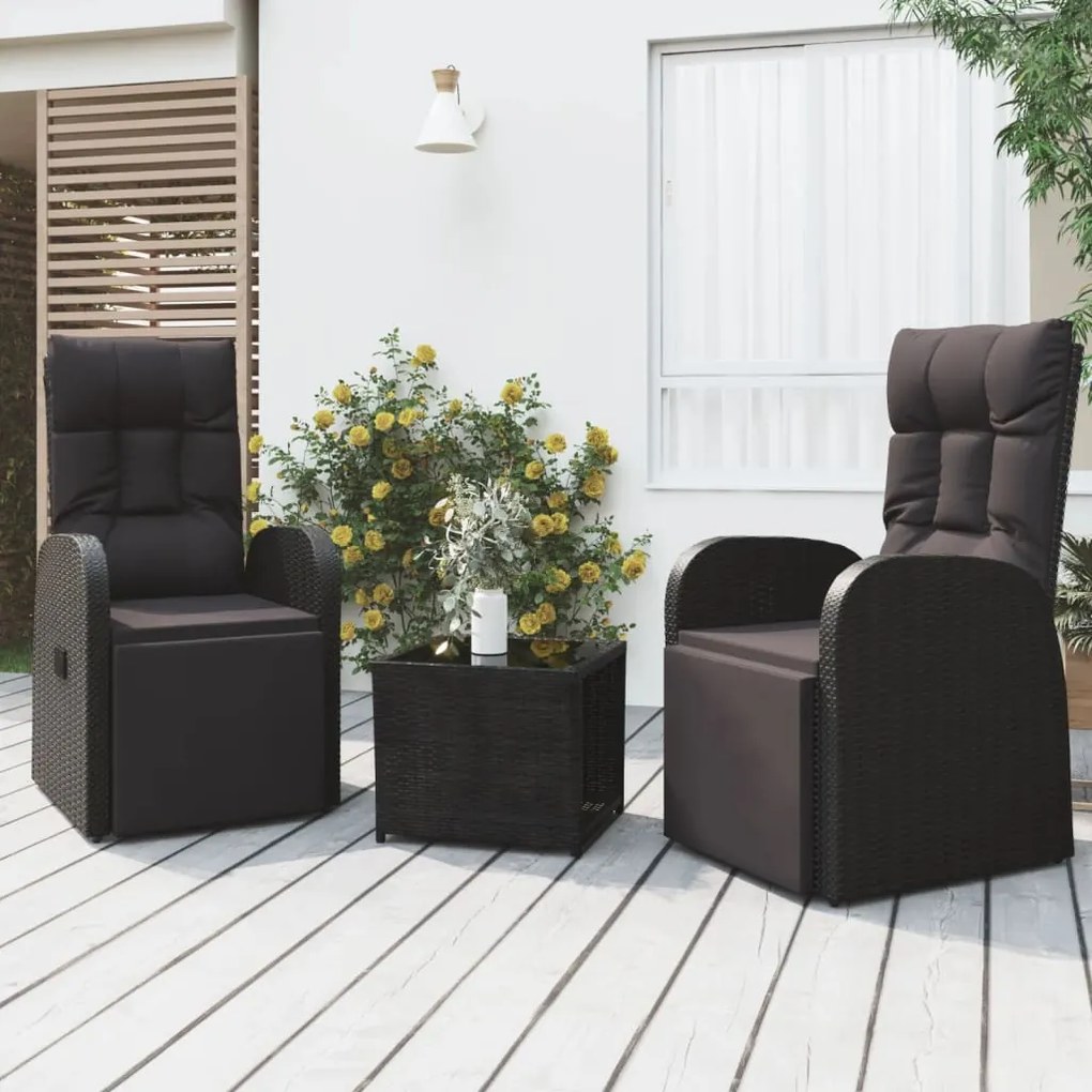 Set Mobili Da Giardino 3 Pz Nero Polyrattan E Acciaio /