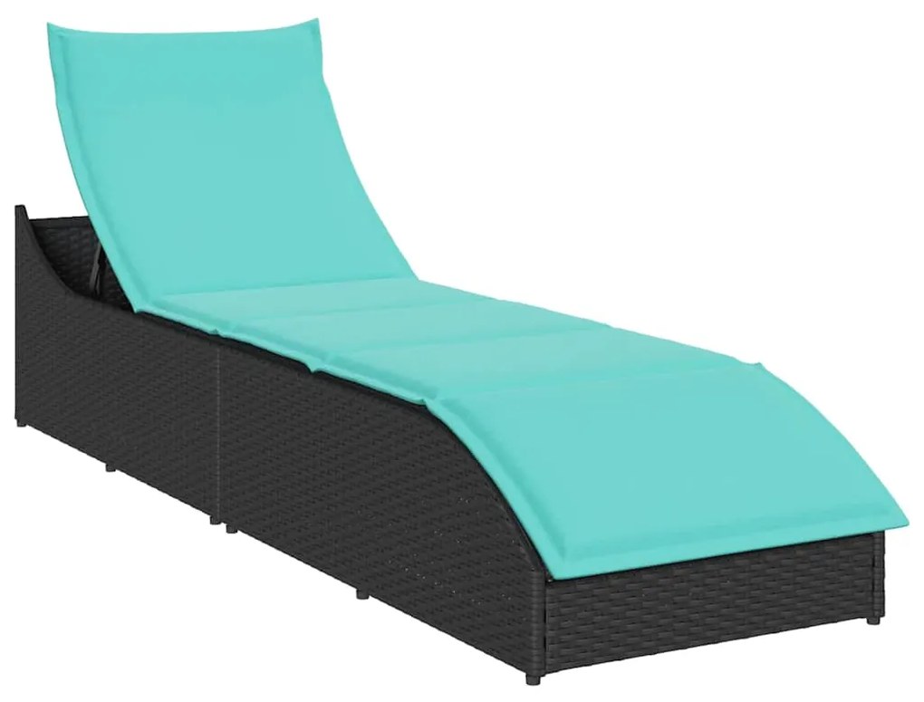 Lettino Prendisole Pieghevole Con Cuscino E Portaoggetti Nero /