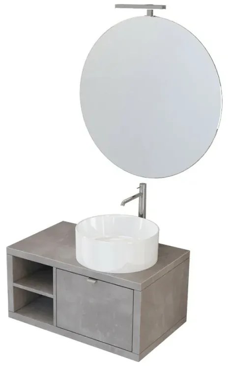 Mobile bagno sospeso 80 cm grigio cemento Master lavabo 40 e specchio 80