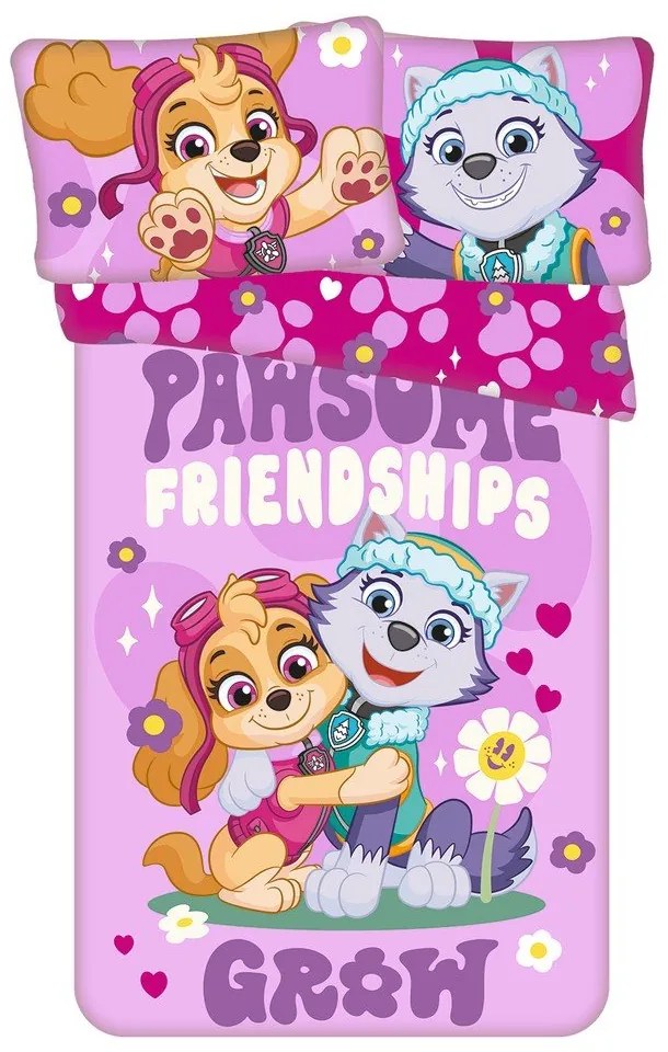 Set copripiumino e federa da bambini rosa in cotone per culla 100x135 cm Paw Patrol "Pawsome friendships grow" – Jerry Fabrics