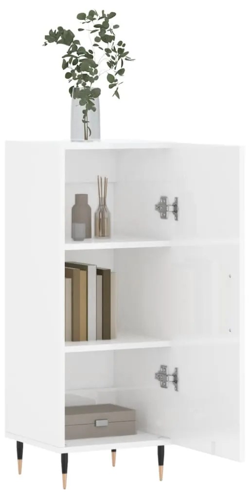 Credenza Bianco Lucido 34,5x34x90 cm in Legno Multistrato