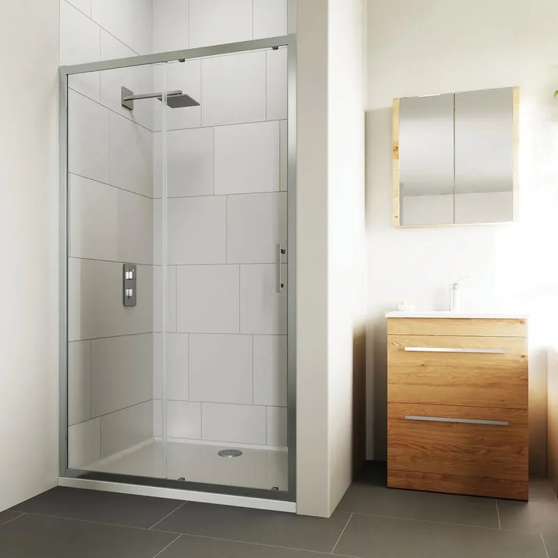 Porta doccia scorrevole L 175-180 cm x H 190 cm per nicchia in vetro trasparente SP. 6 mm, profilo lucido cromo, serie Verve