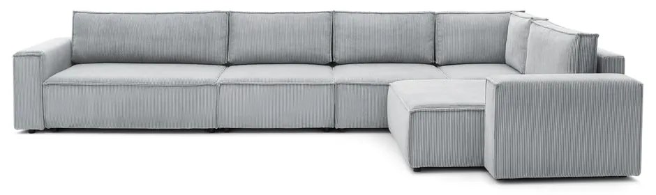 Divano angolare in velluto a coste grigio chiaro, angolo destro Nihad modular - Bobochic Paris