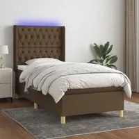 Letto a Molle Materasso e LED Marrone Scuro 90x200cm in Tessuto 3139088