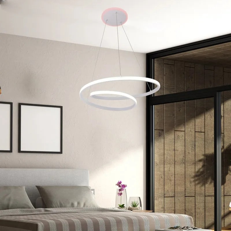 Lampadario Moderno Malena bianco, in alluminio, D. 50 cm, 2 luci