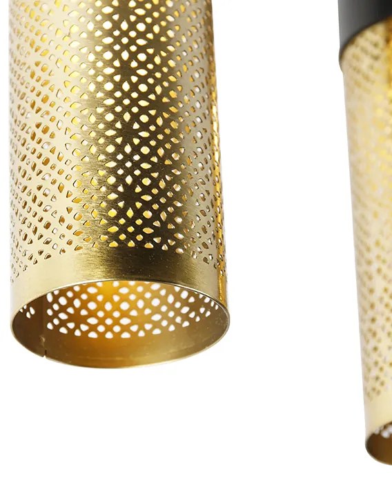 Plafoniera industriale nera con oro oblunga 3 luci - Raspi