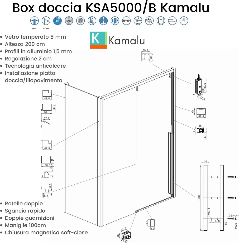 Box doccia 80x150 telaio oro rosa vetro 8mm | KSA5000RG - KAMALU
