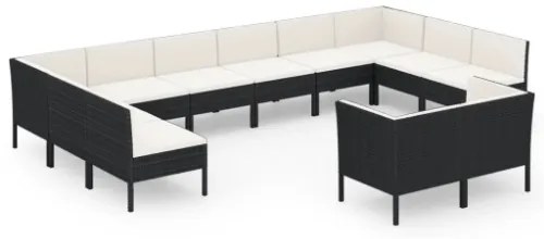 Set Divani da Giardino 12 pz con Cuscini in Polyrattan Nero