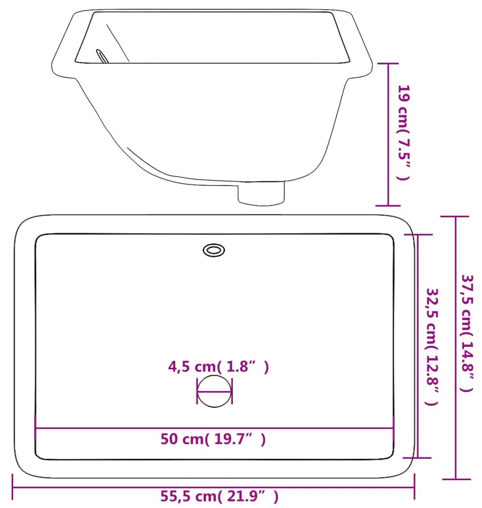 Lavandino da Bagno Bianco 55,5x37,5x19 cm Rettangolare Ceramica