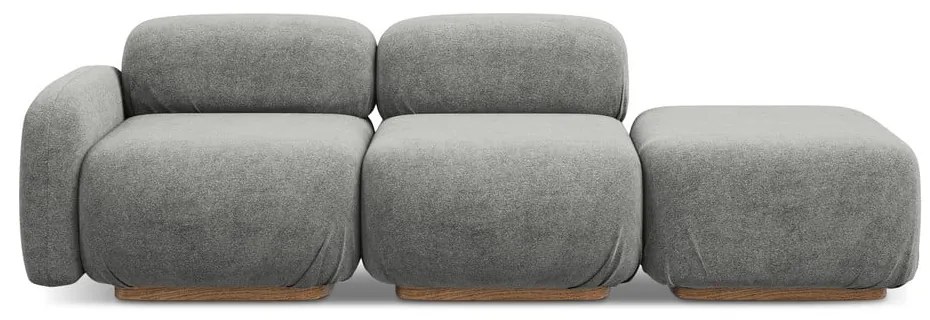 Chaise lounge componibile grigia (con penisola a destra) con rivestimento in bouclé Ailani – Makamii