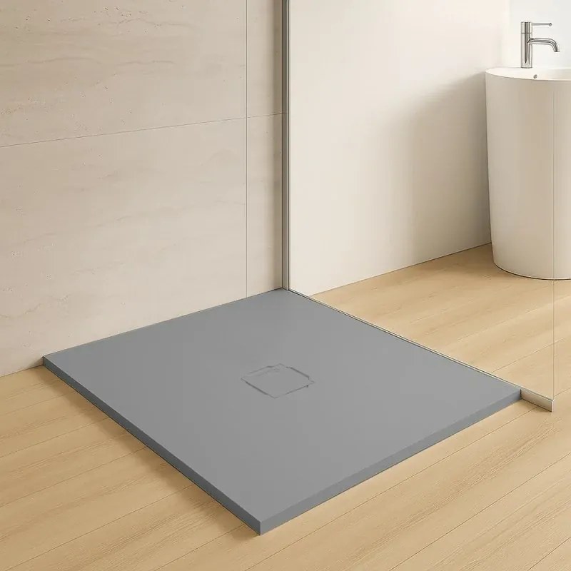 Piatto doccia 100x100 in marmoresina cemento con griglia in acciaio inox Harmony