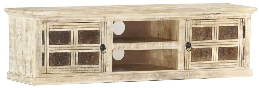 Mobile Porta Tv Bianco 130x30x36 Cm İn Legno Massello Di Mango /