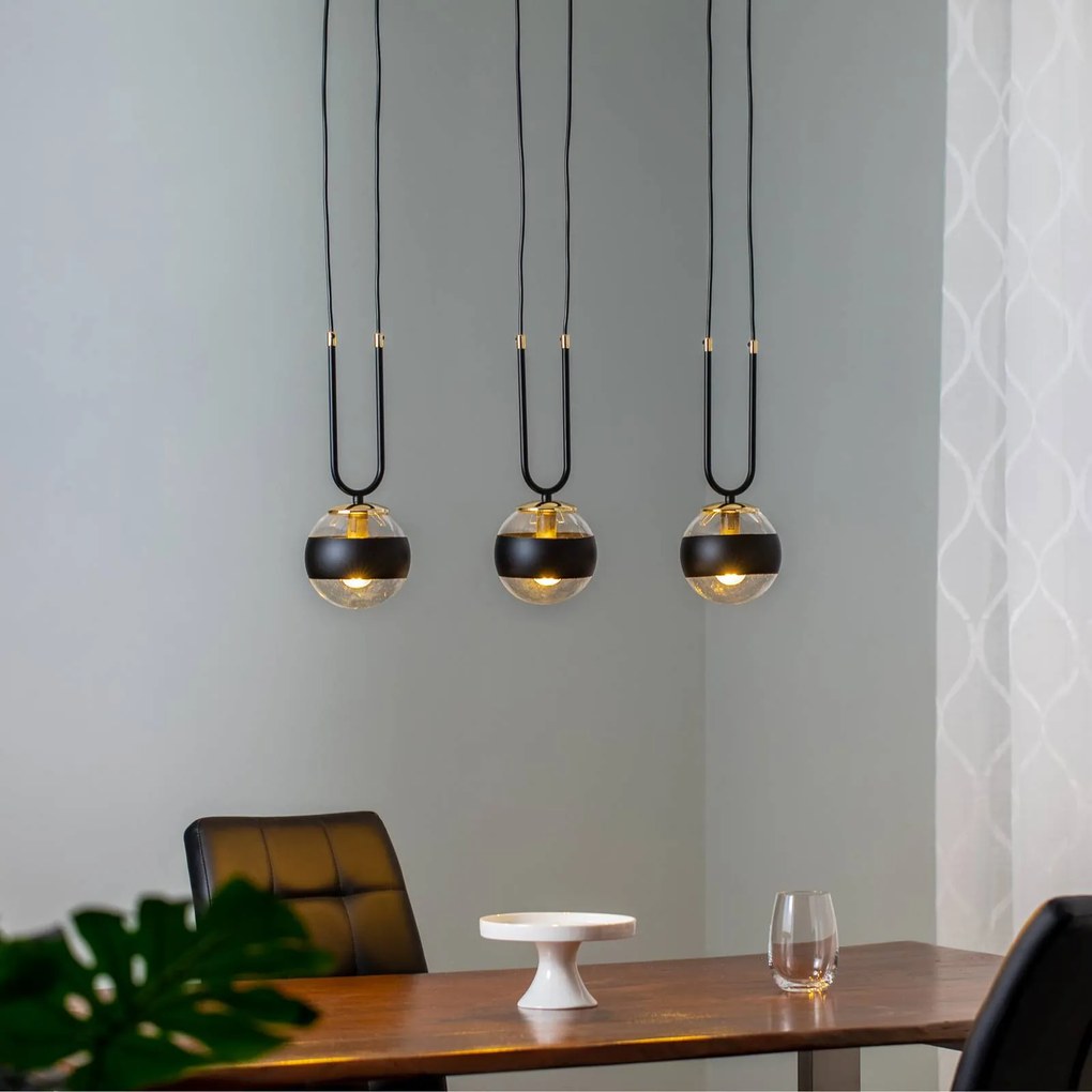 EMIBIG LIGHTING Lampada a sospensione Linear, nero/trasparente, 3 luci