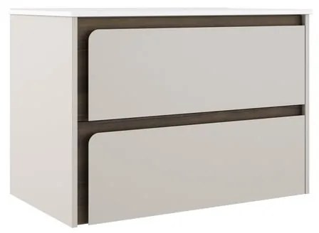 Mobile da bagno sotto lavabo VISOBATH Indico bianco e noce laccato opaco L 80 x H 55 x P 45 cm 2 cassetti, lavabo non incluso