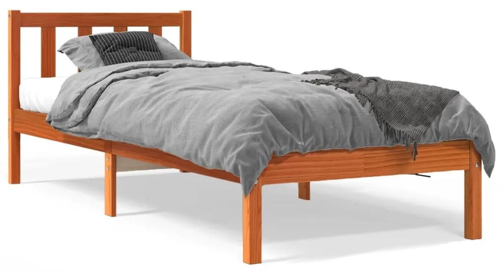 Letto Senza Materasso Marrone Cera 90x190 Cm İn Legno Di Pino /