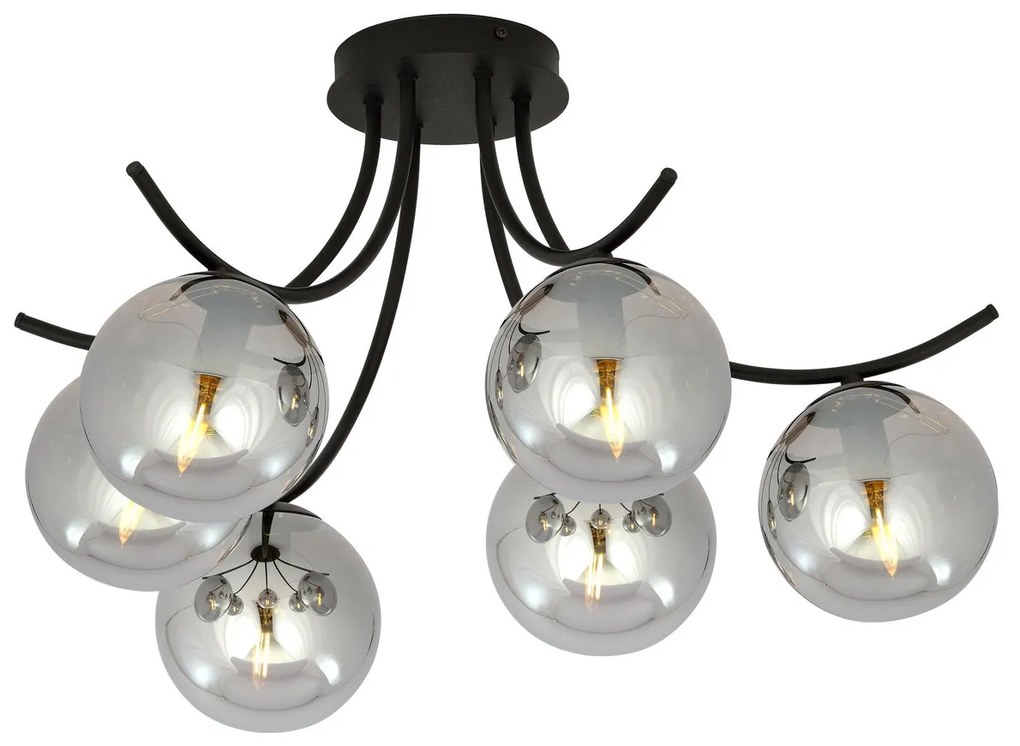Lampadario da Soffitto in Acciaio e Vetro BOSTON 6 Nero 6xE14