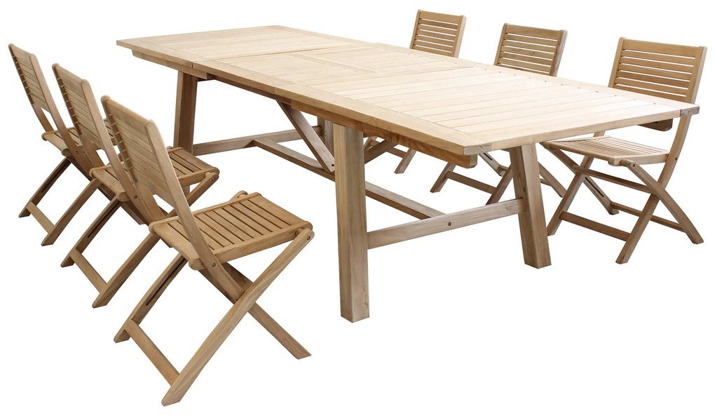 ORATOR - set tavolo in teak cm 160/240 x 90 x 77 h con 6 sedie Orator
