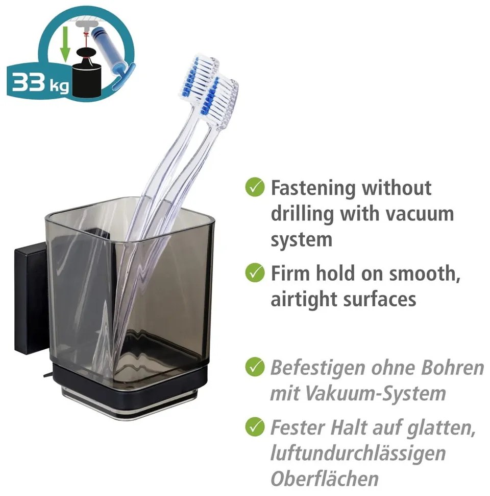 Bicchiere di plastica nero autoportante per spazzolini da denti Quadro - Wenko