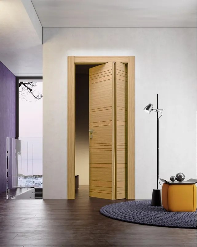 Porta interna pieghevole a libro asimmetrica Incanto F in legno colore rovere, L 80 x H 210 cm, apertura a destra