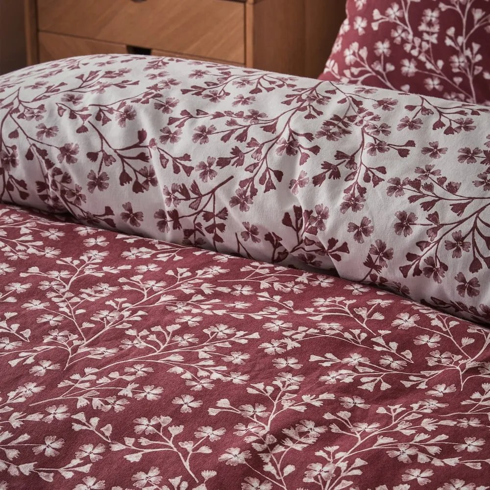 Set copripiumino e federa rosso in flanella per letto matrimoniale e per letto esteso 230x220 cm Grace Floral Leaf – Catherine Lansfield