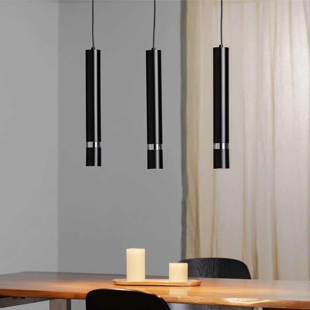 Luminex Lampada a sospensione Rondo nero/cromo 3 luci lunga