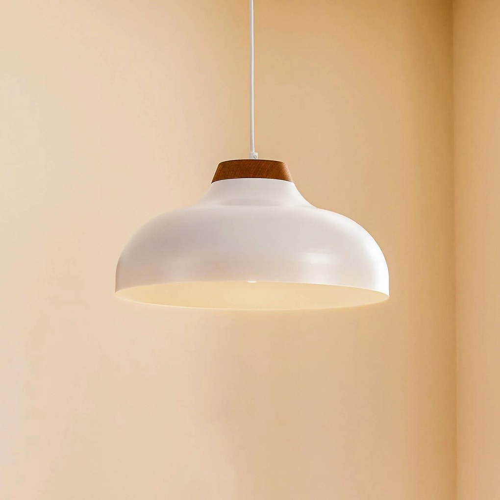 Luminex Lampada a sospensione Gus con paralume in metallo, bianco