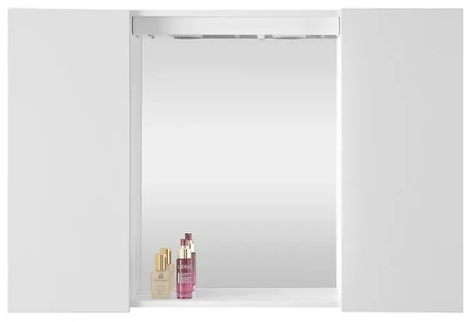 Specchio contenitore 90x60 cm bianco con LED e ripiani interni