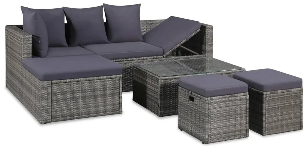 Set divani da giardino 4 pz con cuscini in polyrattan grigio