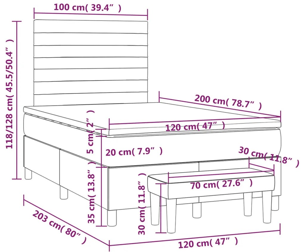 Giroletto a Molle con Materasso Marrone Scuro 120x200cm Tessuto